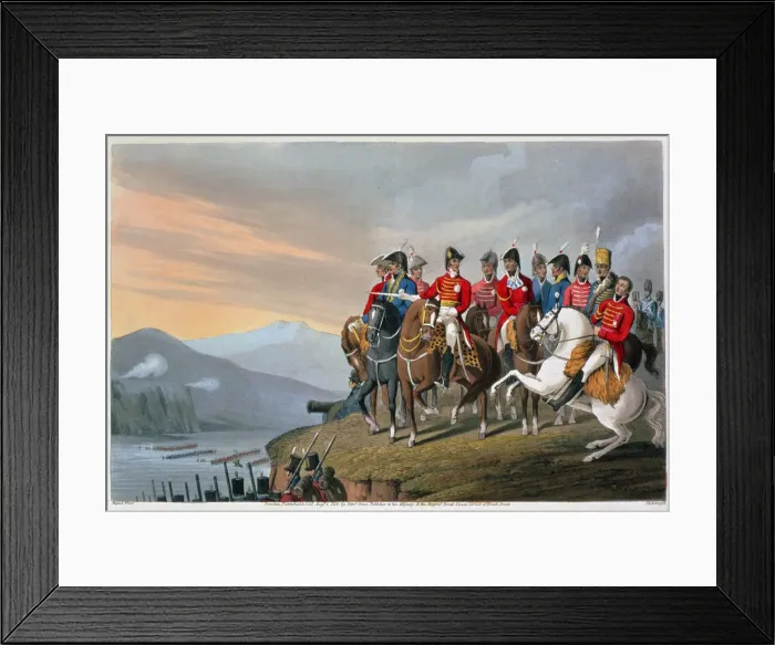 Framed Print : The Duke of Wellington and his Staff Crossing the Bidassoa and Entering France, 1813 (1816) Framed Print : The Duke of Wellington and his Staff Crossing the Bidassoa and Entering France, 1813 (1816)