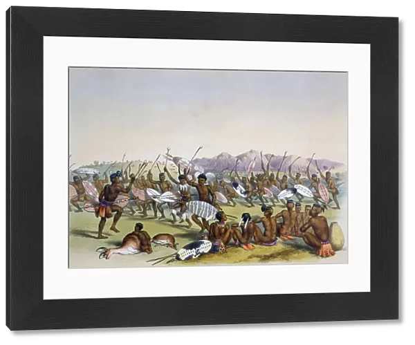 Zulu Hunting Dance near the Engooi Mountains, 1849. Artist: George French Angas