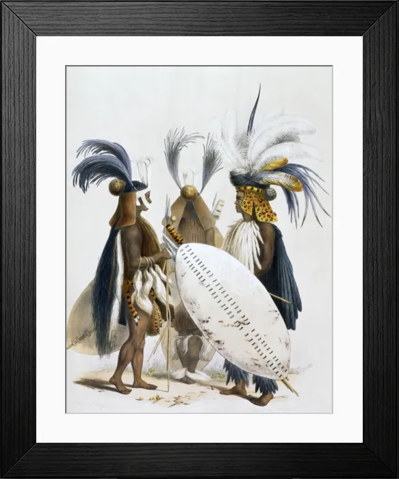 Framed Print : Zulu Soldiers of King Pandas Army, 1849. Artist: George French Angas Framed Print : Zulu Soldiers of King Pandas Army, 1849. Artist: George French Angas