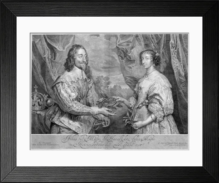 Framed Print : King Charles I and Queen Henrietta Maria, 1634 (1742). Artist: George Vertue Framed Print : King Charles I and Queen Henrietta Maria, 1634 (1742). Artist: George Vertue