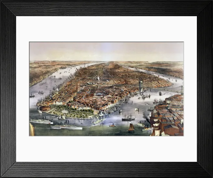 Framed Print : The city of New York, USA, 1870. Artist: Currier and Ives Framed Print : The city of New York, USA, 1870. Artist: Currier and Ives