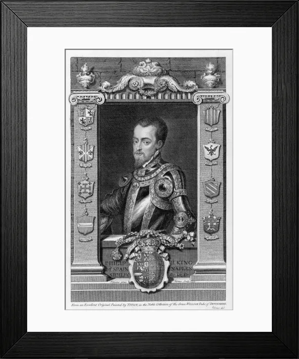 Framed Print : Philip II, King of Spain from 1556, (1735). Artist: George Vertue Framed Print : Philip II, King of Spain from 1556, (1735). Artist: George Vertue