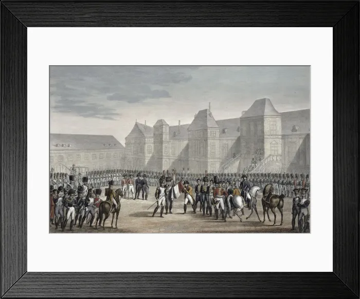 Framed Print : The abdication of Napoleon and his departure from Fontainebleau for Elba, 20th April 1814 Framed Print : The abdication of Napoleon and his departure from Fontainebleau for Elba, 20th April 1814