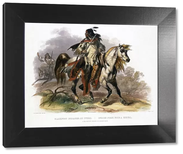 A Blackfoot Indian on horseback, 1843. Artist: Leopold Beyer