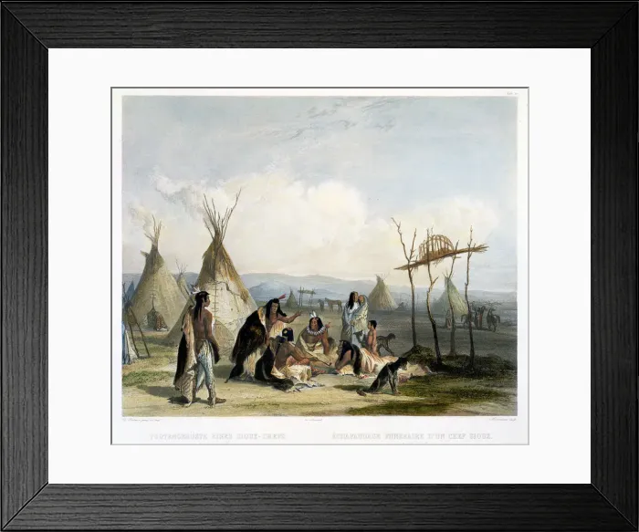 Framed Print : Funeral Scaffold of a Sioux Chief near Fort Pierre Artist: J Hurlimann Framed Print : Funeral Scaffold of a Sioux Chief near Fort Pierre Artist: J Hurlimann