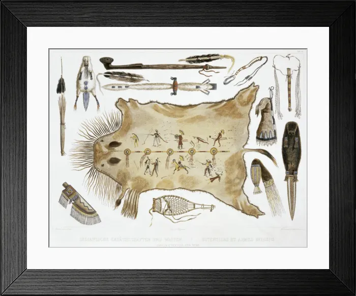 Framed Print : Indian Utensils and Arms, 1843. Artist: A Zschokke Framed Print : Indian Utensils and Arms, 1843. Artist: A Zschokke
