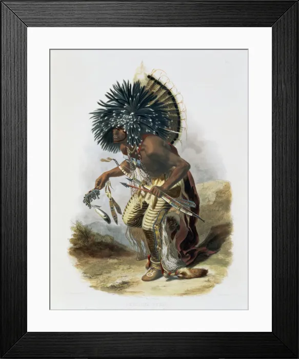 Framed Print : Pehriska-Ruhpa, Minatarre Warrior in the Costume of the Dog Dance, 1843. Artist Framed Print : Pehriska-Ruhpa, Minatarre Warrior in the Costume of the Dog Dance, 1843. Artist