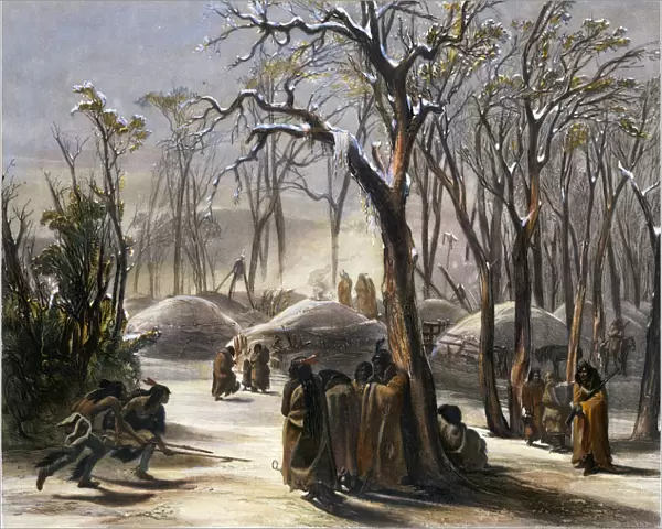 Winter Village of the Minatarres, 1843. Artist: Narcisse Desmadryl