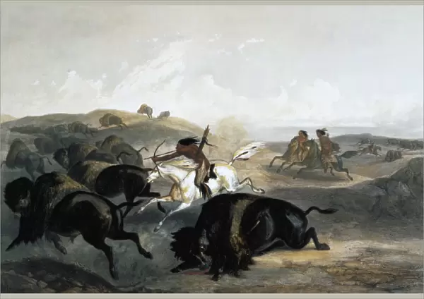 Indians Hunting the Bison, 1843. Artist: Carl Vogel