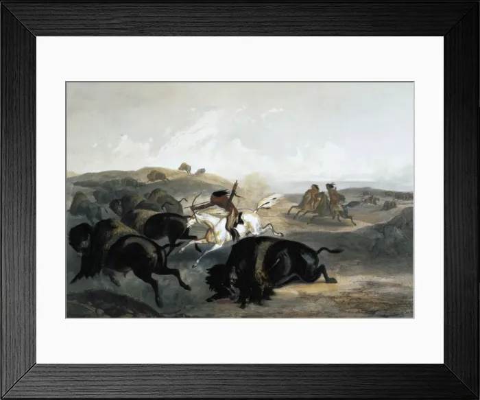 Framed Print : Indians Hunting the Bison, 1843. Artist: Carl Vogel Framed Print : Indians Hunting the Bison, 1843. Artist: Carl Vogel
