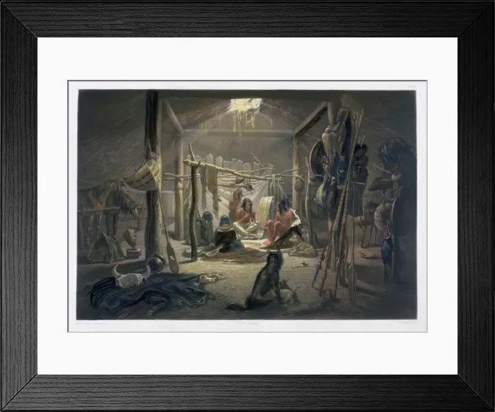 Framed Print : The Interior of the Hut of a Mandan Chief, 1843. Artist: Narcisse Desmadryl Framed Print : The Interior of the Hut of a Mandan Chief, 1843. Artist: Narcisse Desmadryl