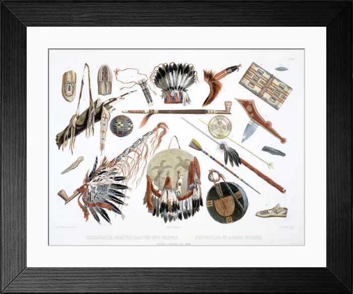 Framed Print : Indian Utensils and Arms, 1843. Artist: Du Casse Framed Print : Indian Utensils and Arms, 1843. Artist: Du Casse