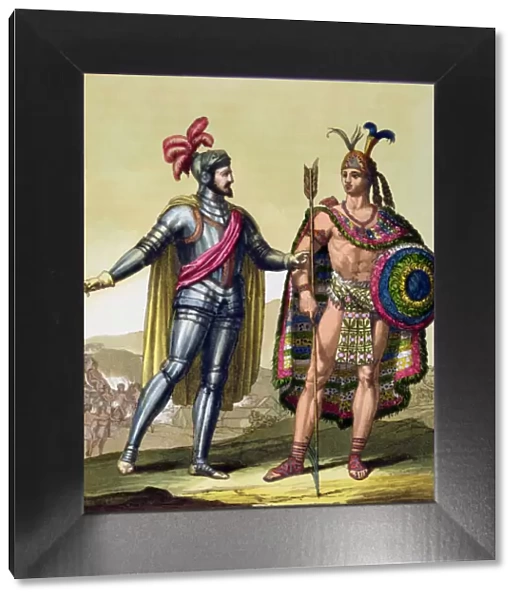 The encounter between Hernando Cortes and Montezuma II, Mexico, 1519 (c1820-1839)
