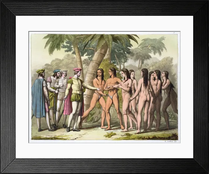 Framed Print : Christopher Coumbus with Hernando Cortes receiving a native American girl as a gift, (c1820-1839) Framed Print : Christopher Coumbus with Hernando Cortes receiving a native American girl as a gift, (c1820-1839)