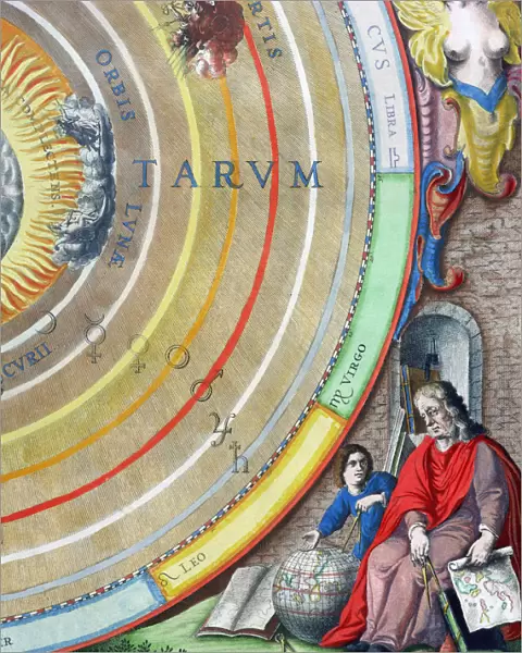 An astronomer, detail from a map of the planets, 1660-1661. Artist: Andreas Cellarius
