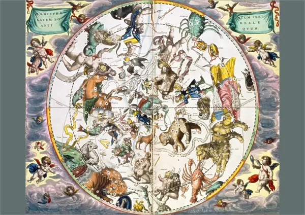 Celestial planisphere showing the signs of the zodiac, 1660-1661