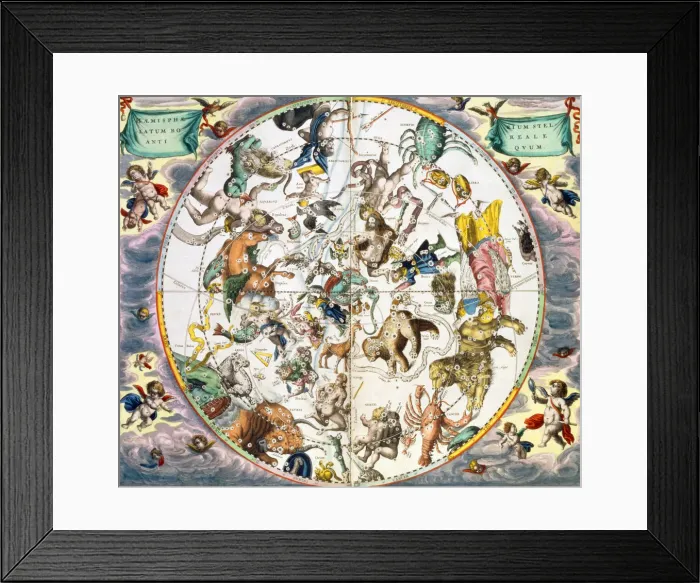 Framed Print : Celestial planisphere showing the signs of the zodiac, 1660-1661 Framed Print : Celestial planisphere showing the signs of the zodiac, 1660-1661