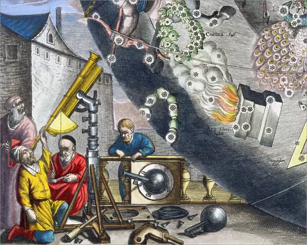 Astonomers looking through a telescope, 1660-1661. Artist: Andreas Cellarius