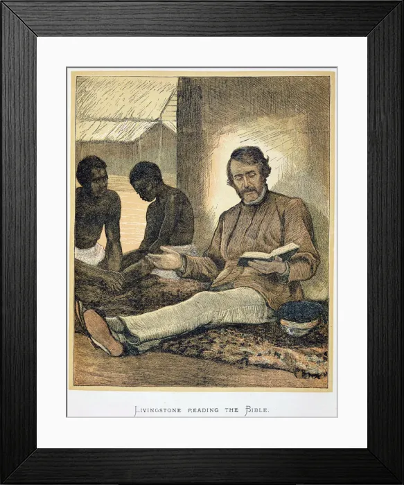 Framed Print : David Livingstone reading the Bible, Africa, 19th century Framed Print : David Livingstone reading the Bible, Africa, 19th century