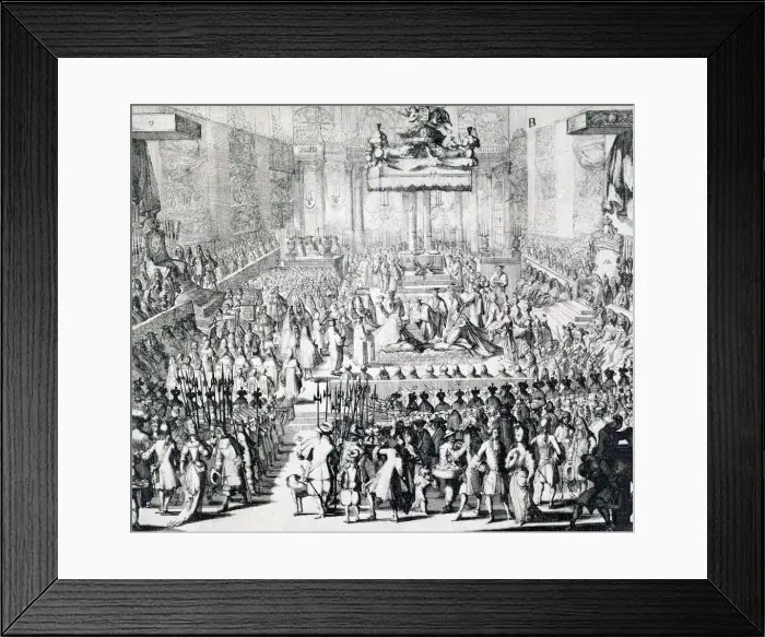 Framed Print : The Coronation of William III and Mary II, Westminster Abbey, London, 21st April 1689 Framed Print : The Coronation of William III and Mary II, Westminster Abbey, London, 21st April 1689