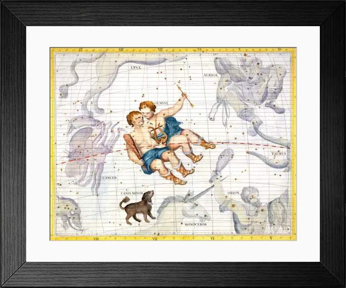 Framed Print : Constellations of Gemini and Canis Minor, 1729 Framed Print : Constellations of Gemini and Canis Minor, 1729