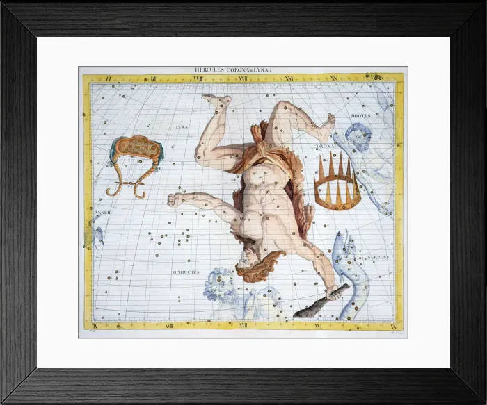 Framed Print : Constellations of Hercules, Corona and Lyra, 1729 Framed Print : Constellations of Hercules, Corona and Lyra, 1729