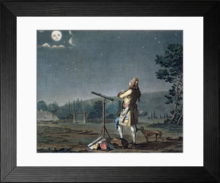 Framed Print : Bernard le Bovier de Fontenelle contemplating the plurality of worlds, 1791. Artist Framed Print : Bernard le Bovier de Fontenelle contemplating the plurality of worlds, 1791. Artist