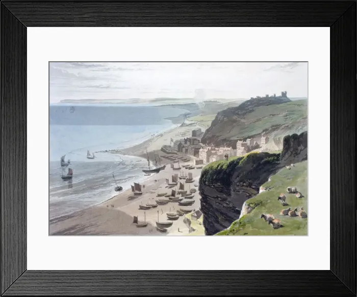 Framed Print : Hastings, from the East Cliff, 1823. Artist: William Daniell Framed Print : Hastings, from the East Cliff, 1823. Artist: William Daniell
