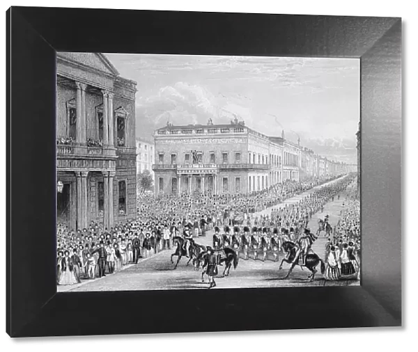 Wellingtons funeral procession passing the Senior United Service Club, Pall Mall, London, 1852