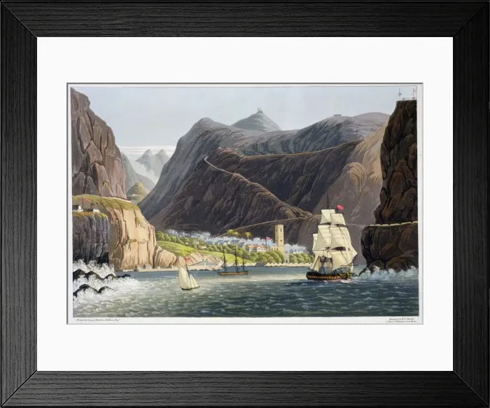 Framed Print : The Roads, St Helena, 1815. Artist: Robert Havell Framed Print : The Roads, St Helena, 1815. Artist: Robert Havell