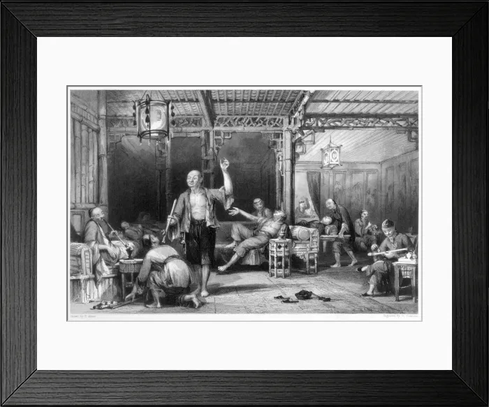 Framed Print : Chinese opium smokers, 1843. Artist: Thomas Allom Framed Print : Chinese opium smokers, 1843. Artist: Thomas Allom