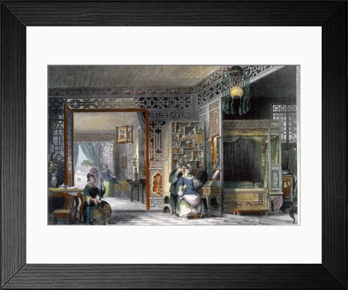 Framed Print : Boudoir and bedchamber of a lady of rank, China, 1843. Artist: Thomas Allom Framed Print : Boudoir and bedchamber of a lady of rank, China, 1843. Artist: Thomas Allom