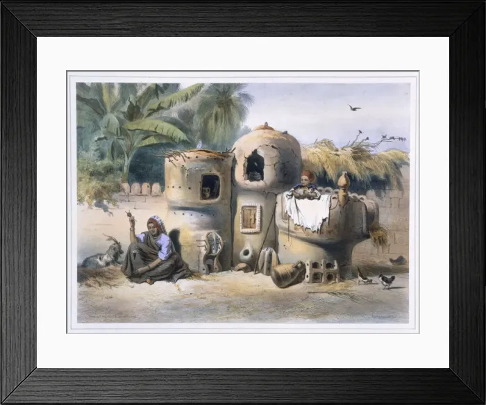 Framed Print : Peasant dwellings in Upper Egypt, 1848. Artist: Eugene Leroux Framed Print : Peasant dwellings in Upper Egypt, 1848. Artist: Eugene Leroux