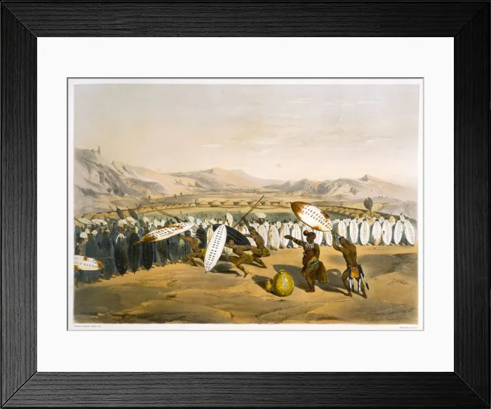 Framed Print : Umpanda Reviewing his Troops at Nonduengi, 1849. Artist: George French Angas Framed Print : Umpanda Reviewing his Troops at Nonduengi, 1849. Artist: George French Angas
