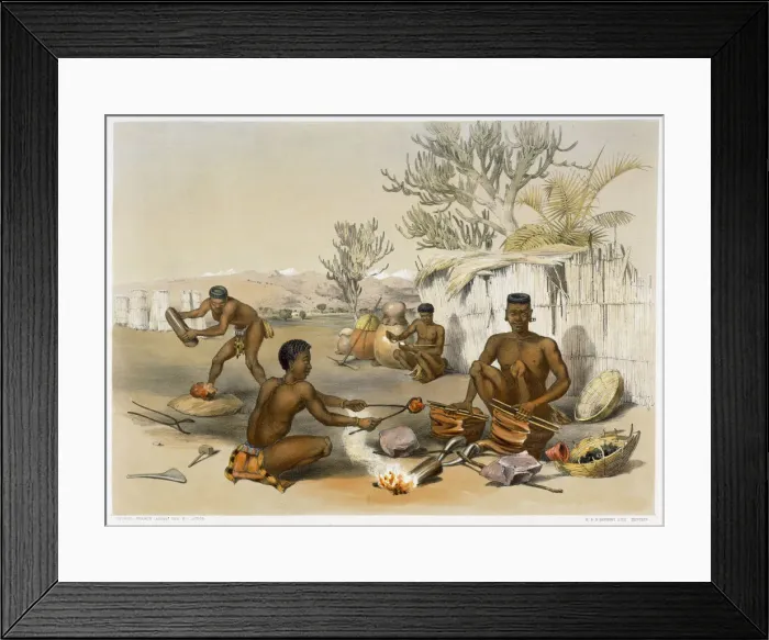 Framed Print : Zulu blacksmiths at work, 1849. Artist: George French Angas Framed Print : Zulu blacksmiths at work, 1849. Artist: George French Angas
