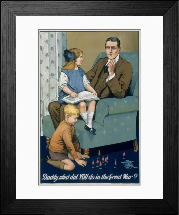 Framed Print : Daddy, What did you do in the Great War?, British recruitment poster, c1940. Artist: Johnson