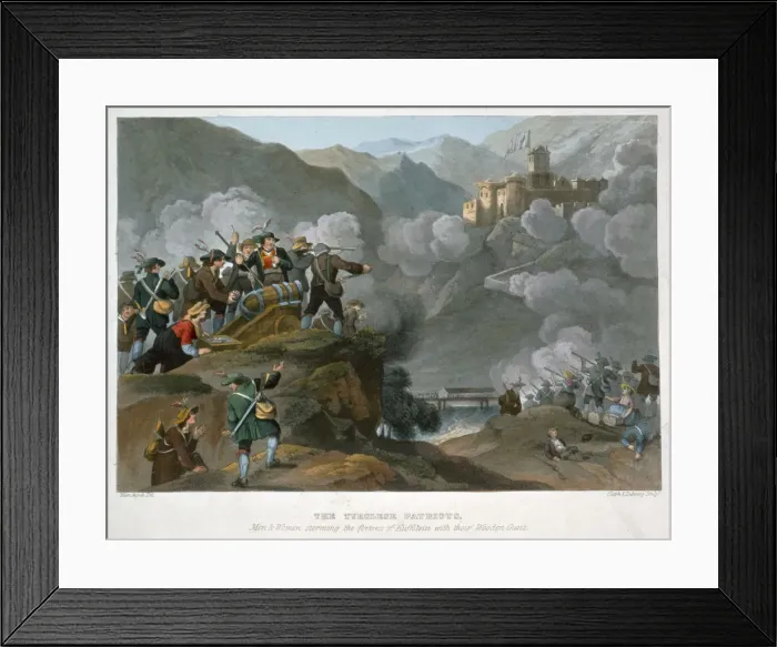 Framed Print : The Tirolese Patriots Storming the Fortress of Kuffstein with their wooden Guns, 1816 Framed Print : The Tirolese Patriots Storming the Fortress of Kuffstein with their wooden Guns, 1816