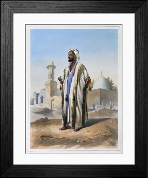 Framed Print : A fellah dressed in a haba, 1848. Artist: Charles Bour Framed Print : A fellah dressed in a haba, 1848. Artist: Charles Bour