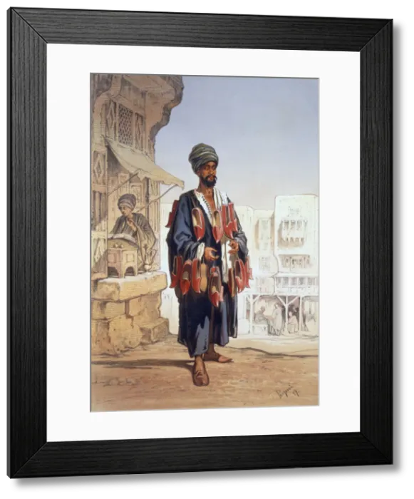 Framed Print : The slipper seller, 1862. Artist: Amadeo Preziosi Framed Print : The slipper seller, 1862. Artist: Amadeo Preziosi