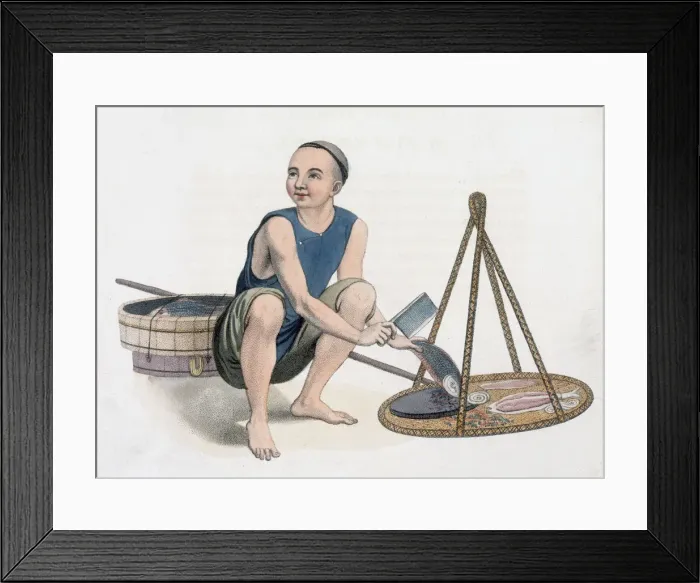 Framed Print : A fishmonger, 1800. Artist: J Dadley Framed Print : A fishmonger, 1800. Artist: J Dadley