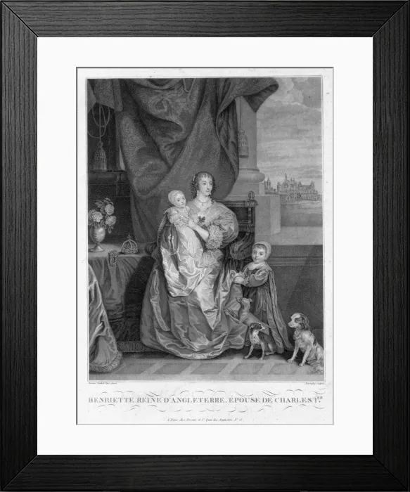 Framed Print : Henrietta Maria, Queen of King Charles I of England, with two of their children, c1630s (1880s) Framed Print : Henrietta Maria, Queen of King Charles I of England, with two of their children, c1630s (1880s)