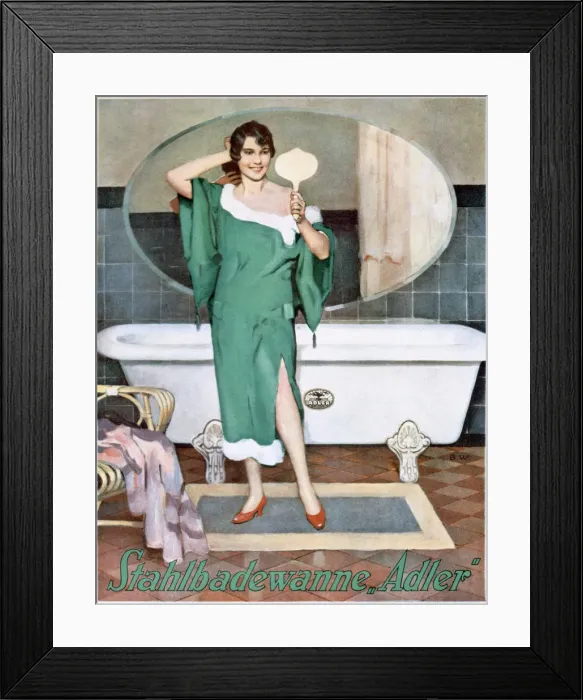 Framed Print : German advertisement for Adler steel bathtubs, 20th century Framed Print : German advertisement for Adler steel bathtubs, 20th century