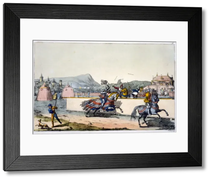 Framed Print : Knights jousting at a tournament, 19th century Framed Print : Knights jousting at a tournament, 19th century