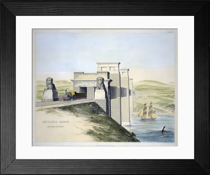 Framed Print : Britannia Bridge, Anglesey Entrance, Wales, 1849. Artist: George Hawkins Framed Print : Britannia Bridge, Anglesey Entrance, Wales, 1849. Artist: George Hawkins