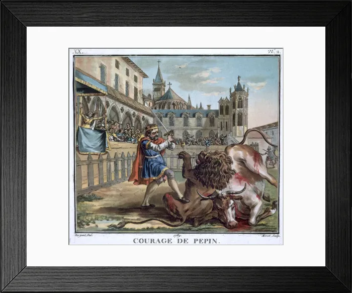 Framed Print : The Courage of Pepin, 1789. Artist: Jean Baptiste Morret Framed Print : The Courage of Pepin, 1789. Artist: Jean Baptiste Morret