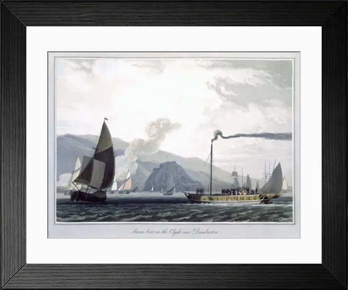 Framed Print : Steam boat on the Clyde near Dumbarton, Scotland, 1829. Artist: William Daniell Framed Print : Steam boat on the Clyde near Dumbarton, Scotland, 1829. Artist: William Daniell