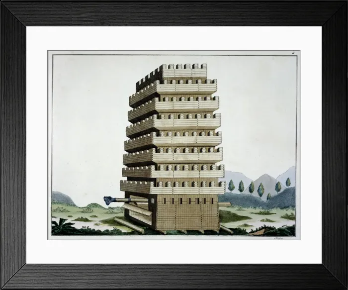 Framed Print : Moveable siege tower with outer galleries and a battering ram, 1842 Framed Print : Moveable siege tower with outer galleries and a battering ram, 1842