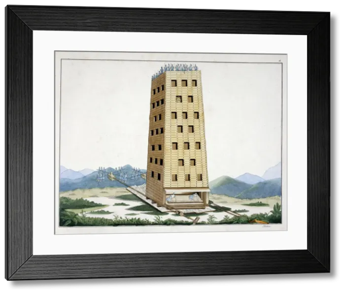 Framed Print : Moveable siege tower, designed after Caesars tower at Namur, 1842 Framed Print : Moveable siege tower, designed after Caesars tower at Namur, 1842