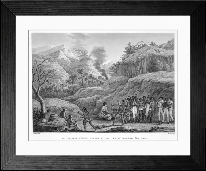 Framed Print : Great Asian Archipelago: French explorers with natives on the Island of Ombai Artist Framed Print : Great Asian Archipelago: French explorers with natives on the Island of Ombai Artist