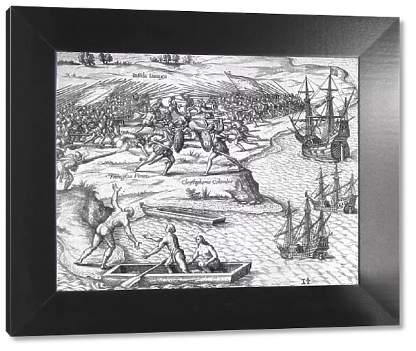Battle in Jamaica between Christopher Columbus and Francisco Poraz, 1504 (1631). Artist